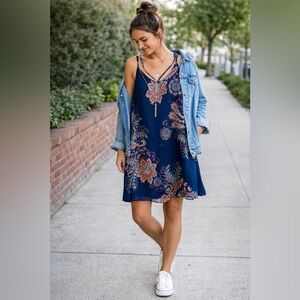 I.N. San Francisco Floral Dress - Navy and Pink